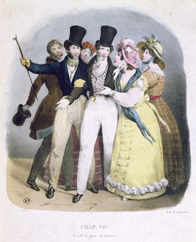 Dandy with Admirers, c.1830 by French School